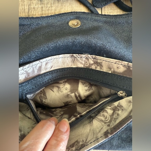 NWOT Junior Drake Navy Metallic Leather Crossbody Clutch 2 Removable Straps - Picture 5 of 7